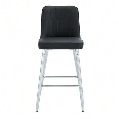 Set Of 2 Bar Stools, 100 Cm High, Black PU Leather With Black Metal Frame And Comfortable Footrest. Available In Several Colors – The Ideal Choice For Your Home Bar.