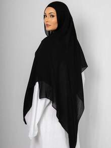 1 pieza Pañuelo de cabeza básico de unicolor, estilo de Oriente Medio, hecho de tela de gasa, ligero para uso prolongado, accesorio - Negro - Ver 3