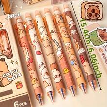 卡通水豚图案可擦凝胶笔，3/6支装，按动式书写笔，书写流畅，适用于办公室、学校和学生。 - 套裝 - 查看 2