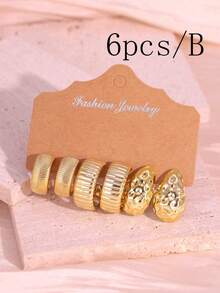 6/18pcs Fashionable Luxury Minimalist Water Drop & Smooth C-Shape Earring Set, Versatile Gift For Girlfriend/Best Friend - Gold - View 5