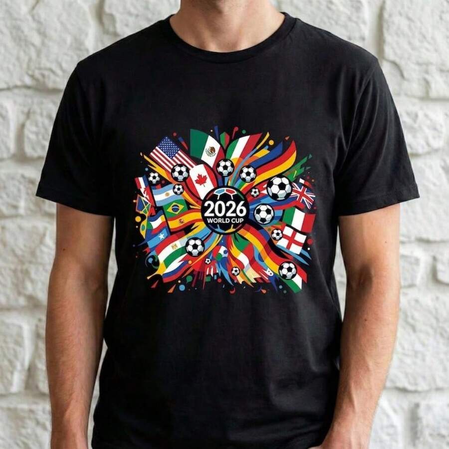 World Cup 2026 All Nations Shirt, Global Soccer Fan Tee, International Football Gift - 黑色 - 查看 1