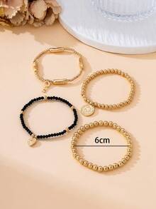 4pcs/Set Summer Beach Vacation Beaded Bracelet Set With Heart, Lock & Human Head Charms - Multicolor - View 6