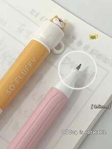 4pcs Rotating Teacup Puppy Pen, Creative Gel Pen, Black Ink Quick Dry, Cute Cartoon Decompression Pen For Children As A Gift, Practicing Handwriting, Journaling - Multicolor - View 7