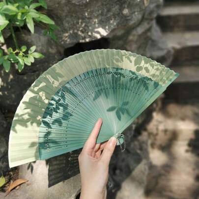 1 Pc Vintage Floral Folding Hand Fan, Bamboo Silk Folding Fan For Women Girls, Elegant Decorative Handheld Fan With Tassel, Portable Summer Cooling Fan For Dance Party Wedding Decoration, Asian Style Foldable Hand Fan For Cosplay Photography Gift