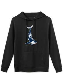 Men's Orca Whale Graphic Hoodie, Soft Breathable Loose Fit Pullover For Guys - 黑色 - 查看 2