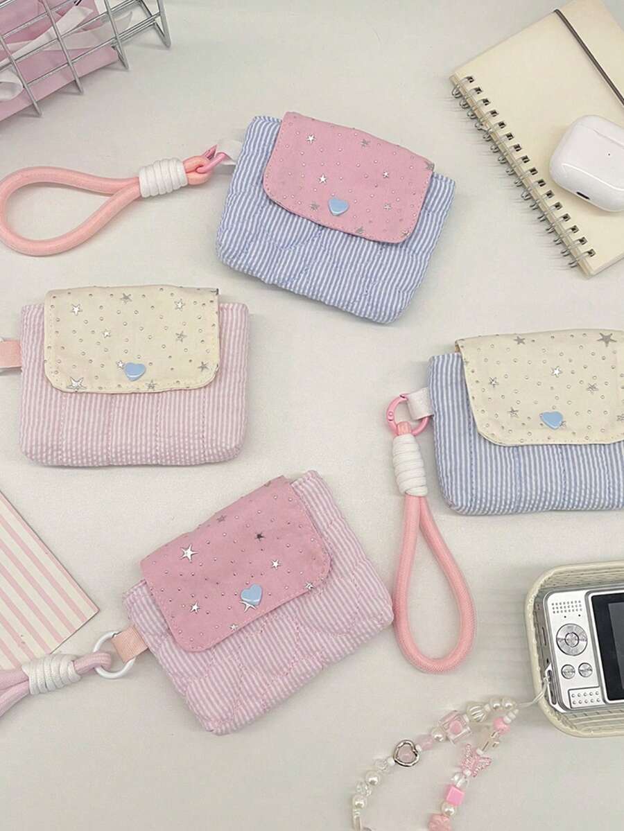 1pc Cute Quilted CCD Camera Carrying Case, Portable Travel Camera Protective Sleeve, Handheld Headphone Case, Small Camera Pouch, Travel Organizer, Star Pattern Camera Case, Cute Coin Purse, Mini Cosmetic Bag, Lipstick Pouch, Makeup Bag, Jewelry Organizer, Earphone Case, Mini Storage Bag, Multifunctional Key Holder, Coin Purse, Card Holder, Fashion Wallet, Card Case, Anniversary Gift, Birthday Gift, Gift For Office Workers - Multicolor - View 1
