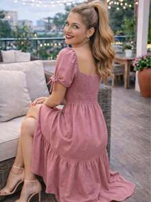 VESTIDO LARGO TIPO CAMPESINO CON MANGA MOD. ALY - Rosa Chicle - Ver 3