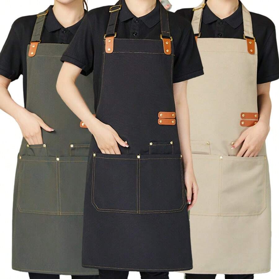 Canvas Waterproof Apron, Suitable For Kitchen, Catering, Restaurant, Home, Baking, Cooking, Minimalist And Fashionable - Multicolor - View 1