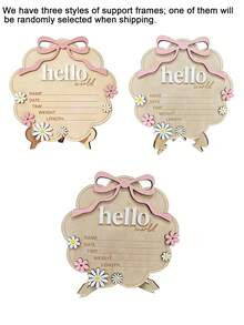 1pc "Hello World" Wooden Sign With Pink Bow, Cloud Shaped Floral Date Time Weight Length Board, Suitable For Room Photography Props - 1PC - View 10