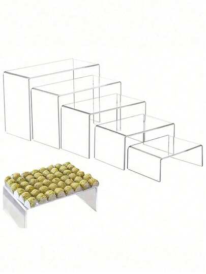 5 pièces Support d'affichage transparent en acrylique en forme de U - Support à gâteau réutilisable convenant pour les desserts, les bijoux, le buffet de mariage et les fournitures de fête, robuste, réglable, facile à assembler