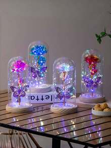 Hoa hồng Galaxy và bướm trang trí trong lồng kính, hộp quà hoa hồng bảo quản có đèn chiếu sáng, món quà hoa hồng vĩnh cửu dành tặng nàng nhân ngày Valentine, Ngày của Mẹ, sinh nhật, kỷ niệm, Giáng sinh, trang trí nhà cửa lãng mạn. - Nhiều màu - Xem 2