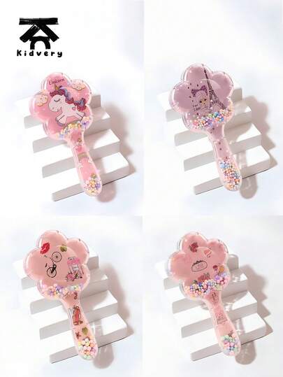 4件套独角兽花朵造型梳套装 - 塑料刷毛，适用于染发、烫发和头发护理，适合所有发质，是送给女孩、儿童的完美礼物。Kidvery