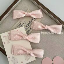 1-10pcs Ethereal Lace Bow Hair Clips, Lolita Side Bangs Clips, Sweet Ponytail Clips For Women - Polka Dot Bow Hair Clip, Pink - View 14