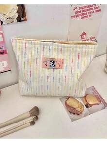 1 pezzo Grande borsa cosmetica portatile, organizer da viaggio compatto a righe bicolore, adatto per viaggi all'aperto e uso quotidiano - Multicolore - Visualizzare 2
