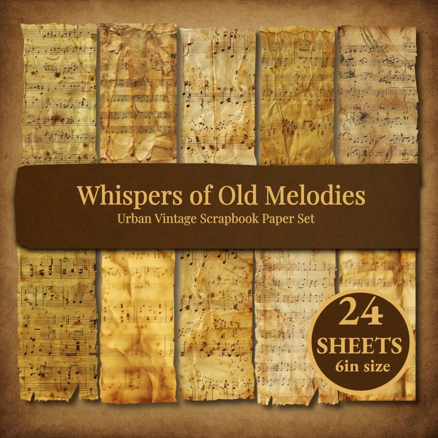 24 tờ giấy nhạc cổ điển, chất liệu sần sùi, mang phong cách nghệ thuật retro, hoàn hảo cho các trang chủ đề, băng cassette, hộp quà, sổ nhật ký, các dự án thủ công, phù hợp cho người yêu âm nhạc, người dùng sổ kế hoạch cổ điển, người viết nhật ký sáng tạo, kích thước 6 inch (15cm) tiện dụng. - Bản nhạc cũ kỹ, mang dấu ấn thời gian (24 tờ) - Xem 1