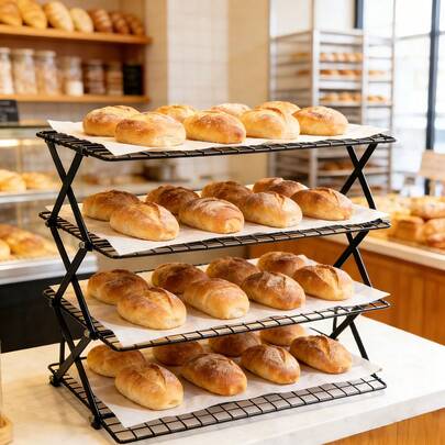 4-Layer Foldable Cooling Rack, Baking Tray Metal Wire Rack, Stackable Baking Cooking Drying Silk Cooling Rack Adjustable 4 Kinds Of Setting Design, Camping Grill, Used For Cooking Baking Cooling Baking Cookies Cake