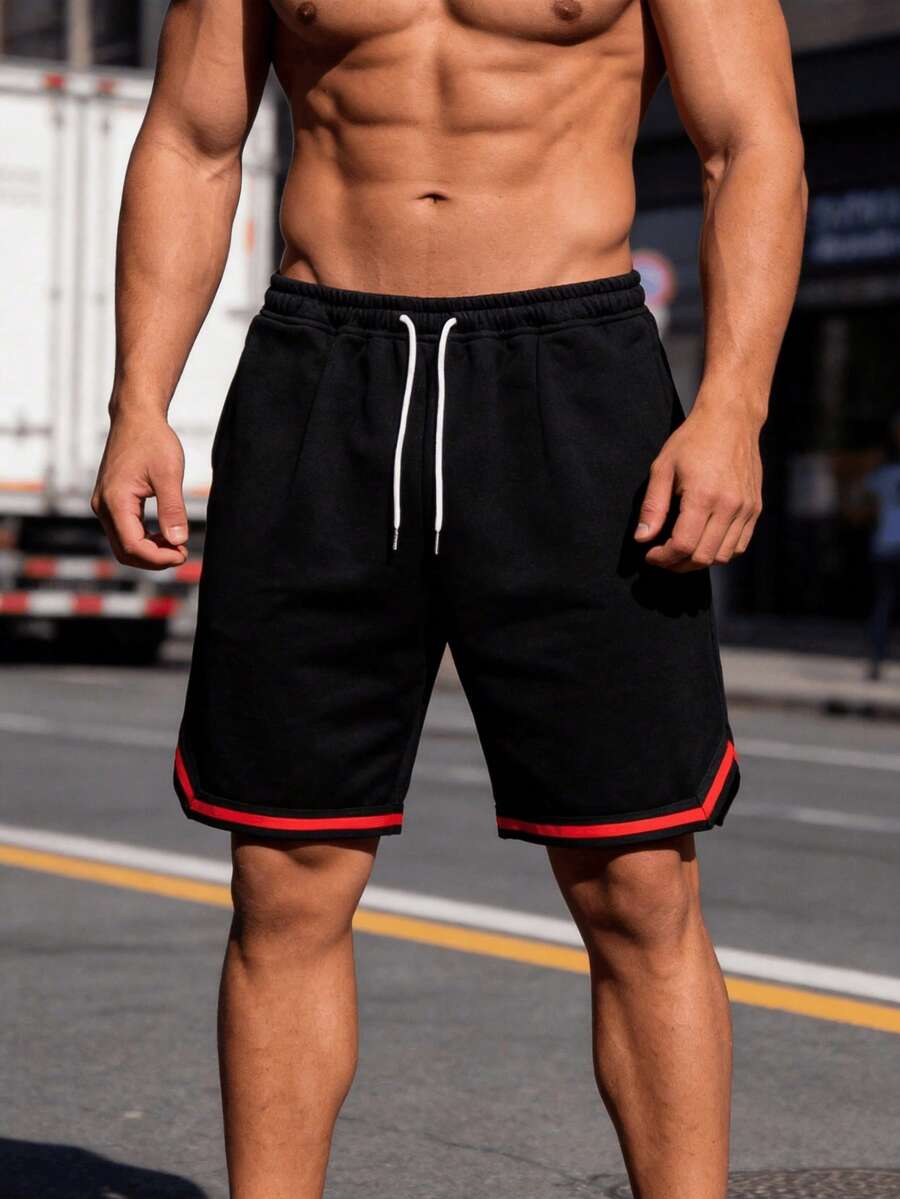 1 Stück Herren American Basketball Shorts, leichte, luftige Sommer-Sporthose, atmungsaktiv und schnelltrocknend, lässige knielange Shorts - Rot - Übersicht 1
