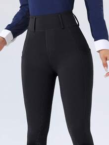 ROYALS MATTINI Women Equestrian Silicone Grip Pants With Pockets, Riding Pants, Tight Fit Horse Riding Sports Trousers, Quick Dry Black Spring - Black - View 5