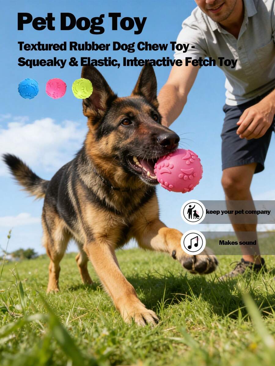 1pc/2pcs/3pcs Pet Latex Ball, Squeaky Sound When Pressed & Chewed, Textured Paw Print Surface, Helps Massage Gums, Suitable For Fetch/Toss Games For Small-Medium Dogs, Pet Supplies - Multicolor - View 1