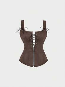 Women's Halloween Costume Corset Top: Renaissance Women's Lace Up Retro Bone Chest Corset - màu nâu - Xem 4