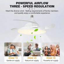 Retractable Ceiling Fan With 3-Tone LED Light, Silent DC Motor, Remote Control, Invisible Blades, Reversible For Summer And Winter, Modern Interior Design - White - View 3