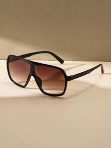 Retro 2000s Style Unisex Large Frame Single Lens Sunglasses, Suitable For Women With Round Faces, Essential For Summer Vacation And Parties, UV Protection - Multicolor - View 3