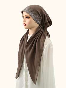 1件装女士亚麻弹力头巾帽，融合传统与现代风格，百搭时尚，适合日常通勤、文化活动、旅行、休闲聚会、宗教场合等。 - 燙鑽款 - 查看 17