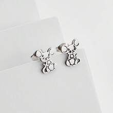 1 Pair [Popular Choice] Unique Men's Black Mouse Earrings - Fashionable Stainless Steel, Cute Mouse Design, Perfect Gift - GED923 - View 7