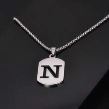 1件时尚简约不锈钢镂空26字母项链，嘻哈风格，奢华浪漫沉稳气质，休闲个性设计，百搭，适合任何场合 - 鋼色 - 查看 16