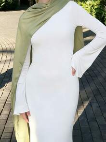 女士优雅纯白色休闲阿拉伯连衣裙，适合端庄的穆斯林女性 - 白色 - 查看 3