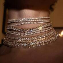 1件套时尚优雅全水晶新娘首饰套装，闪亮单排水晶项链，女士款 - 金色 - 查看 1
