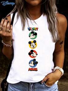 Disney 1 chiếc áo tank top nữ in hình chuột hoạt hình, kiểu dáng thường ngày, thích hợp cho mùa hè. - trắng - Xem 3