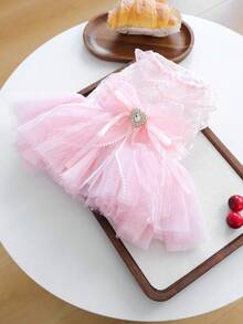 1 bộ quần áo cho thú cưng, trang phục cho chó mèo, váy cưới lãng mạn dễ thương với chân váy voan cho chó nhỏ và chó con, váy cưới màu hồng đào bồng bềnh. - Hồng - Xem 5