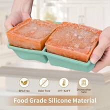 Freezer Tray For Soup Ice Cubes: 2-Cup Meal Prep Friendly With Lid - 2Pack Silicone Portion Freeze Trays Save Time Make Stock - 綠色(2包裝) - 查看 4