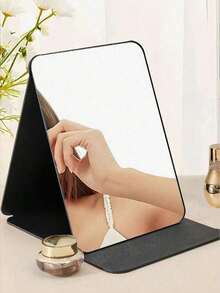 Portable Foldable Lighted Makeup Mirror, Handheld Tabletop Hanging Mirror, Small Lighted Mirror, Fits In Wallet, Suitable For Travel, Dorm, Office, Lightweight Plastic Frame For Gym, Bathroom, Full Body View, Suitable For Daily Use - Bright black - View 8