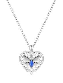 925纯银心形蝴蝶蓝宝石吊坠项链，女士精致锁骨链，闺蜜情侣珠宝礼物 - 彩色 - 查看 13