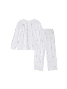 Annil 女童弹力可爱时尚宽松睡衣套装，春季新品 - 白紅花 - 查看 1