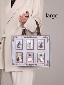 2025 High-End Fashion Summer New Women Handbag, Niche Design Tarot Card Diamond Tote Bag, Large Capacity Y2K Cute Cat Bag, Unique Handmade Embroidery Beaded Briefcase, Retro One Shoulder Tote Bag - 彩色 - 查看 20