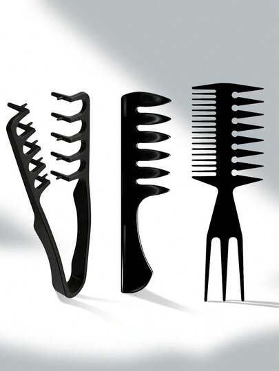 3件套男士专业沙龙梳套装 - 宽齿油性发质梳，蓬巴杜纹理及丰盈双叉梳，优质天然材质，适用于倒梳和吹干，沙龙级理容必备，圣诞礼物及欧洲男士造型旅行套装