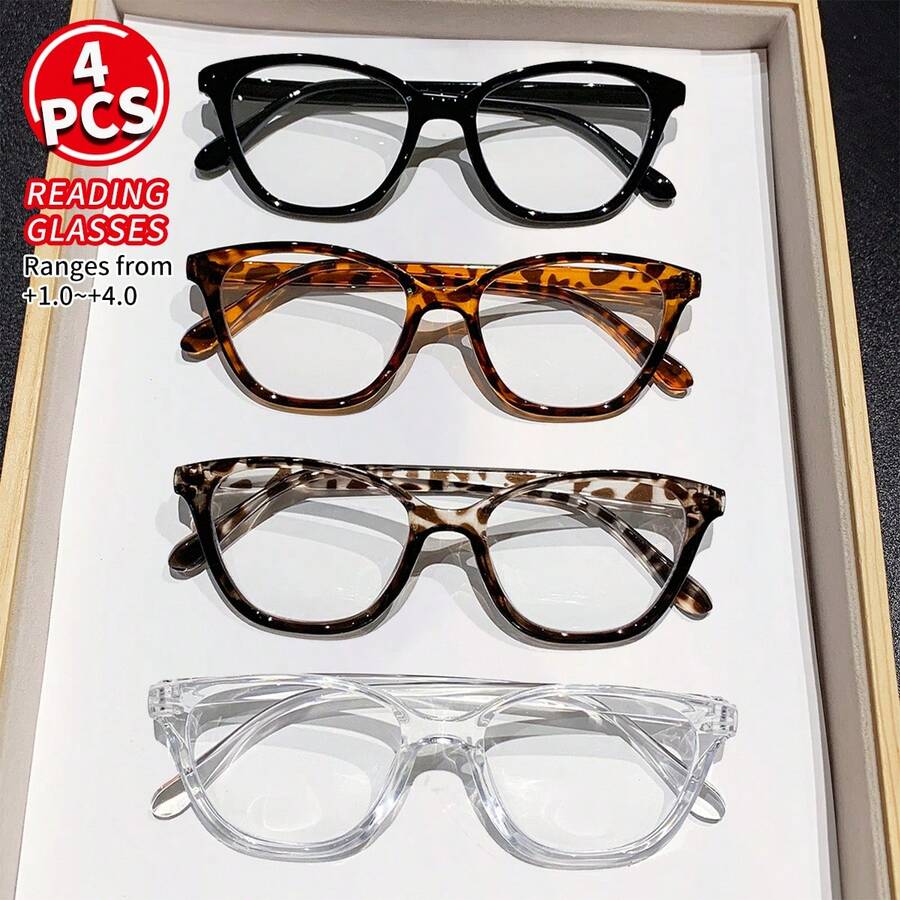 4 Pairs Of Stylish Reading Glasses For Women, Available In Multiple Colors, Retro, Leopard Print, And Cat-Eye Designs, With Prescriptions Ranging From - Multicolor - View 1