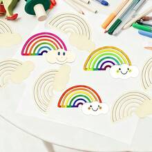 10/20pcs Set Of Rainbow Cloud Shaped Decorations, Gift Packaging Labels, Wooden Blank Wood Chips, Suitable For DIY Handicrafts, Holiday Party And Birthday Decorations, Perfect Gifts, Spring Decorations - Multicolor - View 5