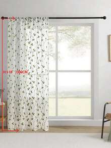 1件刺绣薄纱窗帘，花卉图案，带杆袋，防紫外线，透气，涤纶面料，无衬里，适用于客厅、卧室、餐厅 - 綠色 - 查看 37