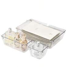 1/4/7pcs Transparent Drawer Organizer Boxes, High-Quality Plastic Material, Minimalist Clear Rectangular Set, Non-Slip Bottom, Stackable Multi-Size Storage Boxes, Suitable For Office, Bathroom And Kitchen - Multicolor - View 6