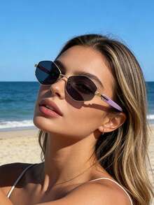 1 Pair Of Smooth Narrow Rhombus Fashion Glasses, Metal Material, Sun Protection, Y2K Casual Street Style Fashion Glasses, Daily Wear Style - Multicolor - View 2