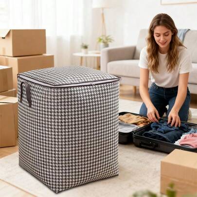 1个无纺布衣柜收纳袋，大容量，可装衣物、被子、打包袋、搬家袋，适用于收纳被子、毯子、床上用品等。