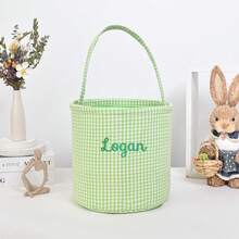 Personalized Kids Easter Egg Basket With Custom Embroidered Name, Cute Gingham Bunny Easter Basket With Handle, Reusable Candy Gift Basket For Boys Girls, Easter Egg Hunt Basket, Spring Holiday Party Decoration, Kids Toy Storage Basket, Candy Holder, Snack Organizer, Cute Easter Gift Bag For Toddlers Children - Multicolor - View 21