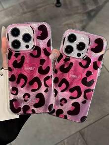 Cheetah,Leopard Print 1pc Pink Tie Dye Leopard Print Shockproof Full Coverage Phone Case Protective Cover Compatible With IPhone 11/12/13/14/15/16/17/Pro Max - Hot Pink - View 4
