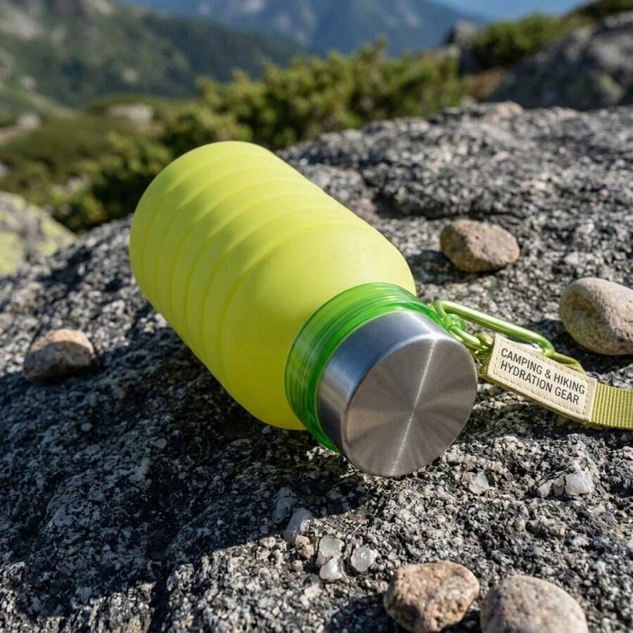 Collapsible Silicone Sports Water Bottle 550ml Large Capacity Leakproof Reusable Portable Foldable Water Cup With Carabiner For Outdoor Camping Hiking Gym Travel Daily Use - màu xanh lá - Xem 1