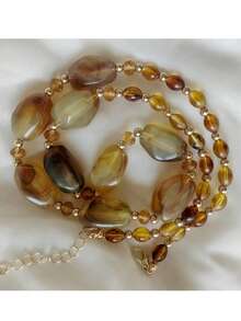 Dây chuyền hạt cườm bất đối xứng màu nâu cà phê, dây chuyền choker thanh lịch tối giản, phong cách hiphop. - Cà phê nâu - Xem 2