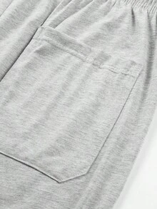 2pcs/Set Men's Unique Striped Print Summer Outfit, Including Round Neck Short Sleeve T-Shirt And Drawstring Shorts With Pockets - Light Grey - View 9